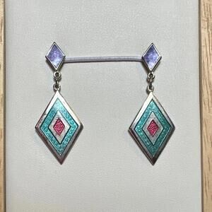 Vintage Geometric Guilloche Enamel Drop Earrings by Crown & Fish